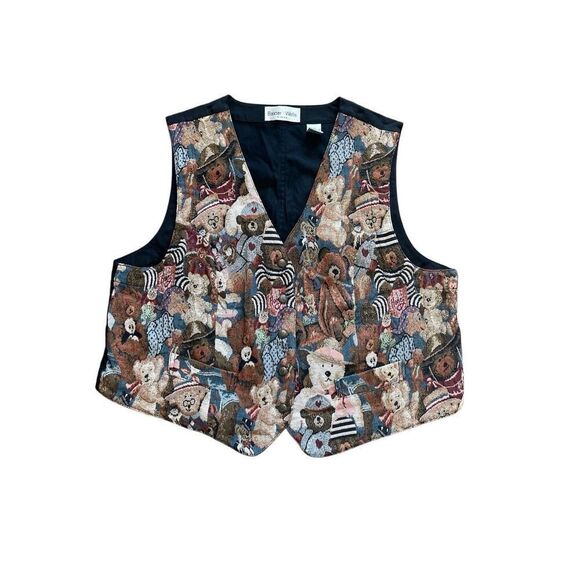 Retro 90s plus sized quilted teddy bear button down vest - Picture 1 of 6